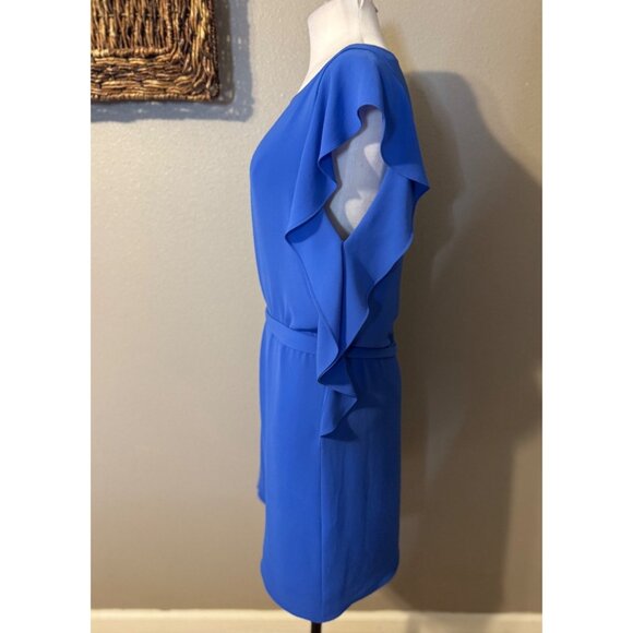 Michael KORS Dress PM Petite Medium Tide Blue Flutter Sleeve Belted $125 - Picture 2 of 14